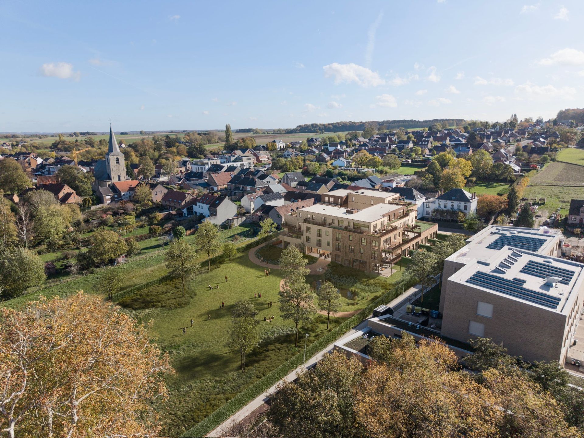 Luchtfoto Voerhof Leefdaal – nieuwbouwproject in groene omgeving Voervallei
